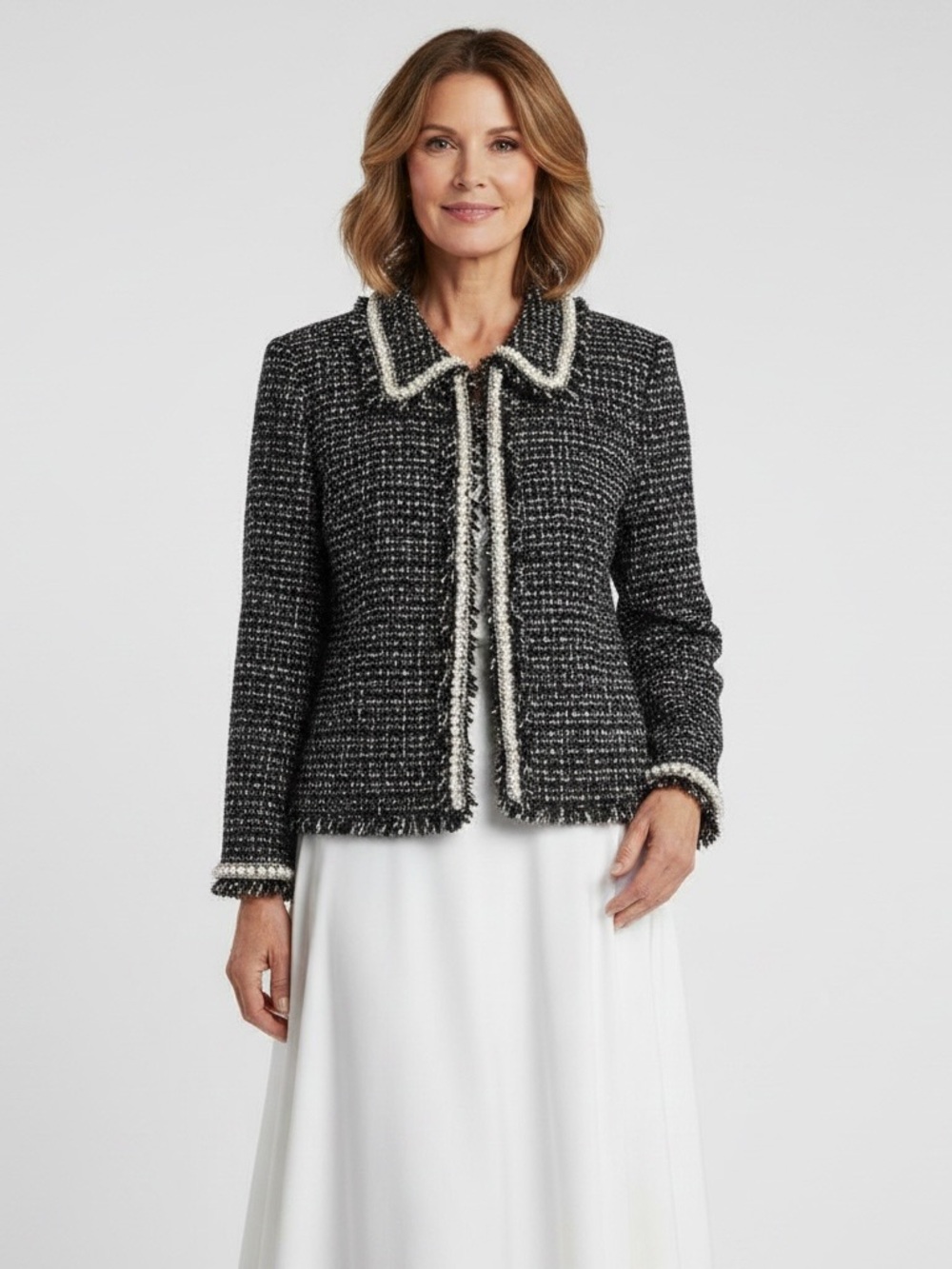 Rickie Freeman For Teri John New Tweed Pearl Embellished Trim Jacket Size 14